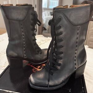 Freebird Dart Lace-Up Distressed Black Mid-Calf Boots- Women's 6